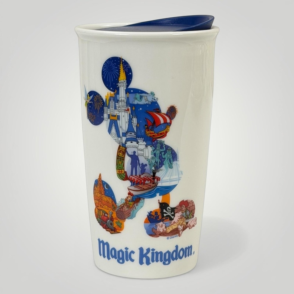 Starbucks Disney Magic Kingdom Mickey Mouse Ceramic Travel Mug 12oz w Blue‎ Lid